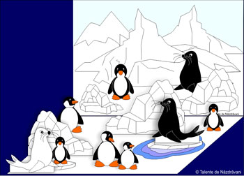 Plansa despre viata la pol, cu foci si pinguini